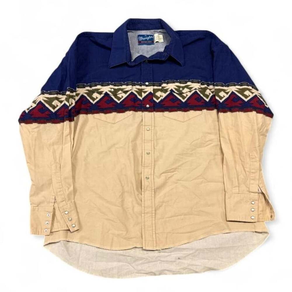 Wrangler Western Shirts Vintage Southwestern Aztec Print Long Sleeve Snap Shirt